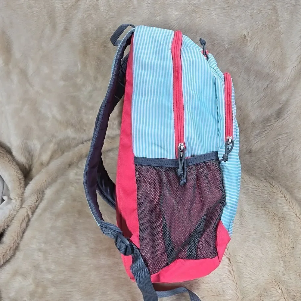 ADIDAS BTS CREATOR TURQUOISE AND WHITE STRIPED WITH PINK TRIM YOUTH BACKPACK